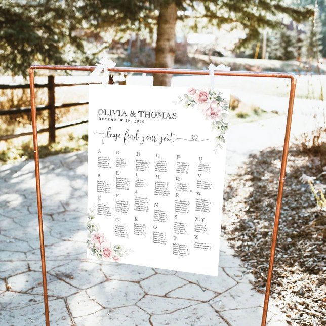 Blush Pink Roses Alphabet Seating Chart Foam Board (Creator Uploaded)
