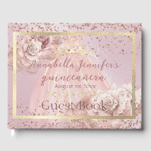 Blush Pink Roses and Gold Quinceañera Guest Book