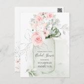 Blush Pink Roses and Pastel Green Mason Jar Bridal Postcard (Front/Back)