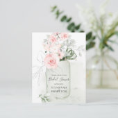 Blush Pink Roses and Pastel Green Mason Jar Bridal Postcard (Standing Front)