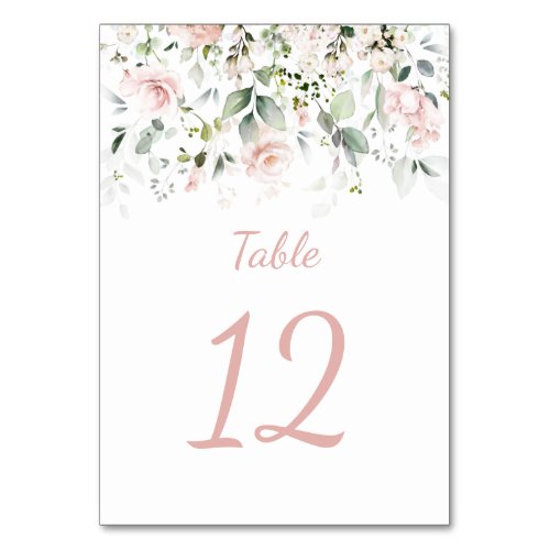 Blush Pink Roses and Sage Green Greenery Table Number