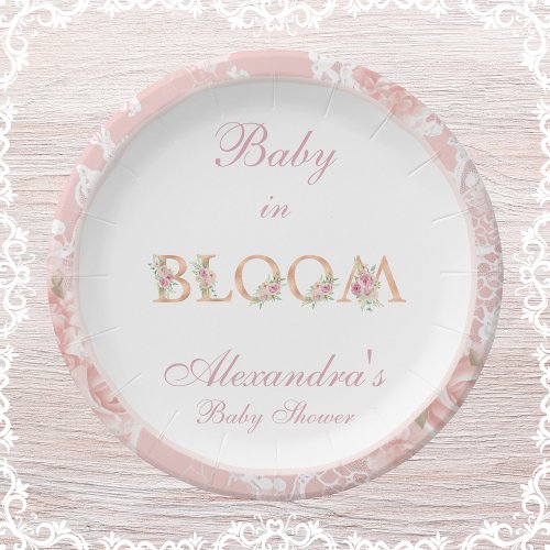 Blush Pink Roses Baby in Bloom Roses Baby Shower Paper Plates