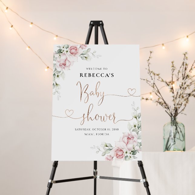 Blush Pink Roses Baby Shower Foam Board (In Situ (Stand))