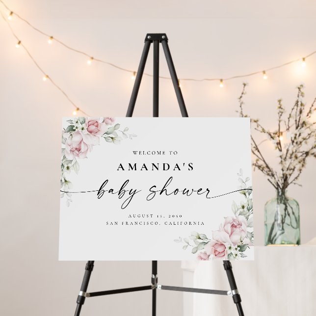 Blush Pink Roses Baby Shower Foam Board (In Situ (Stand))