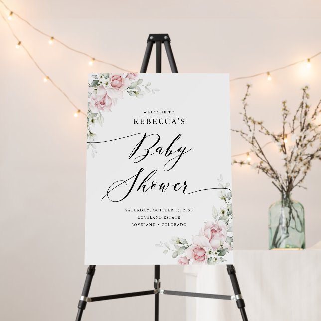 Blush Pink Roses Baby Shower Foam Board (In Situ (Stand))
