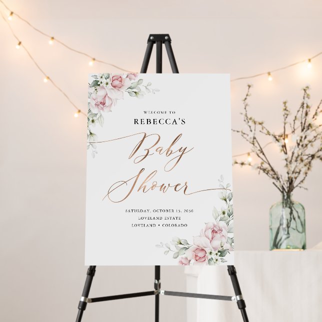 Blush Pink Roses Baby Shower Foam Board (In Situ (Stand))