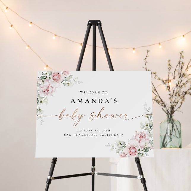 Blush Pink Roses Baby Shower Foam Board (In Situ (Stand))