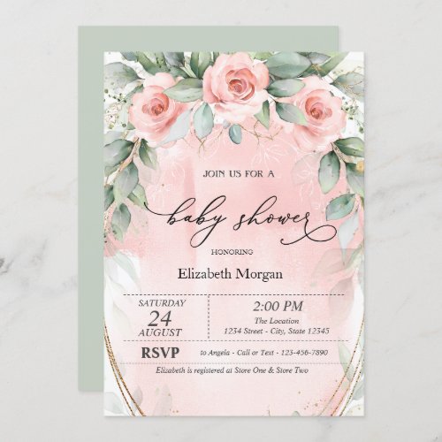 Blush Pink Roses Baby Shower  Invitation