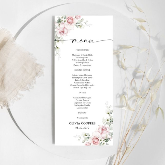 Blush Pink Roses Baby Shower Menu (Creator Uploaded)