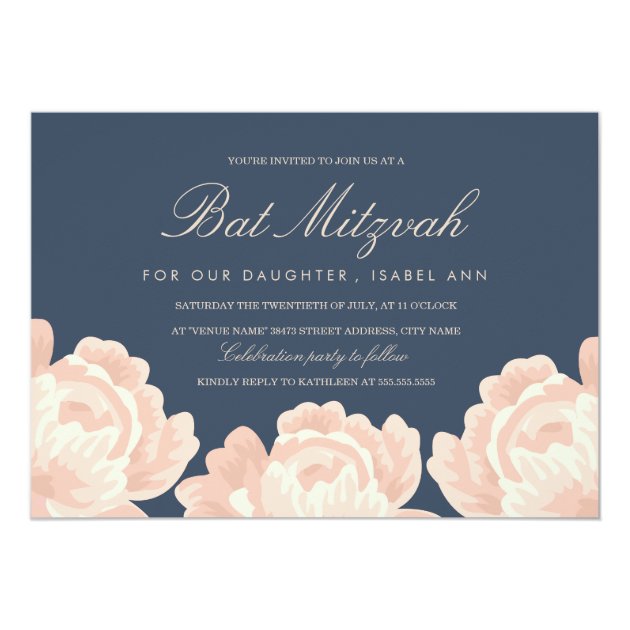 Blush Pink Roses Bat Mitzvah Invitation