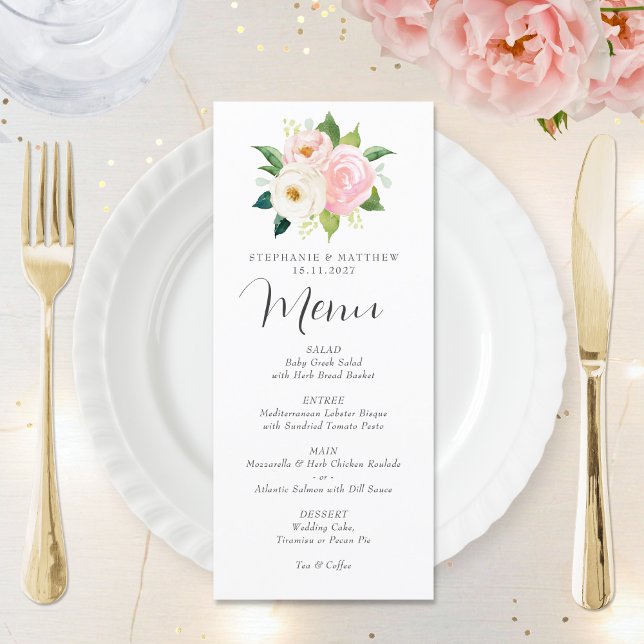 Blush Pink Roses Botanical Watercolor Wedding Menu (Creator Uploaded)