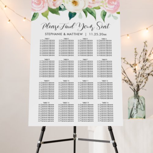 Blush Pink Roses Botanical Wedding Seating Chart Foam Board