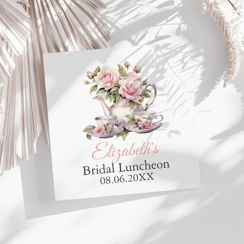 Blush Pink Roses Bridal Luncheon Tea Brunch Napkins