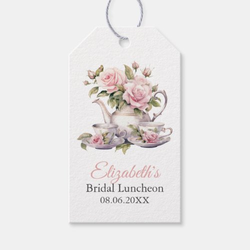 Blush Pink Roses Bridal Luncheon Tea  Set Gift Tag