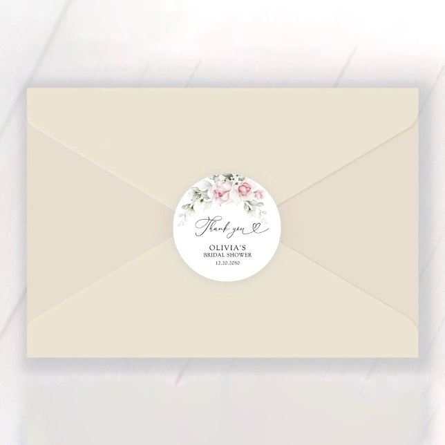 Blush Pink Roses Bridal Shower Classic Round Sticker (Creator Uploaded)
