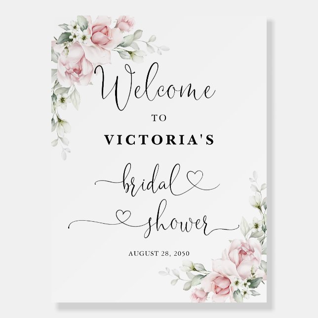  Blush Pink Roses Bridal Shower Foam Boards (Front)