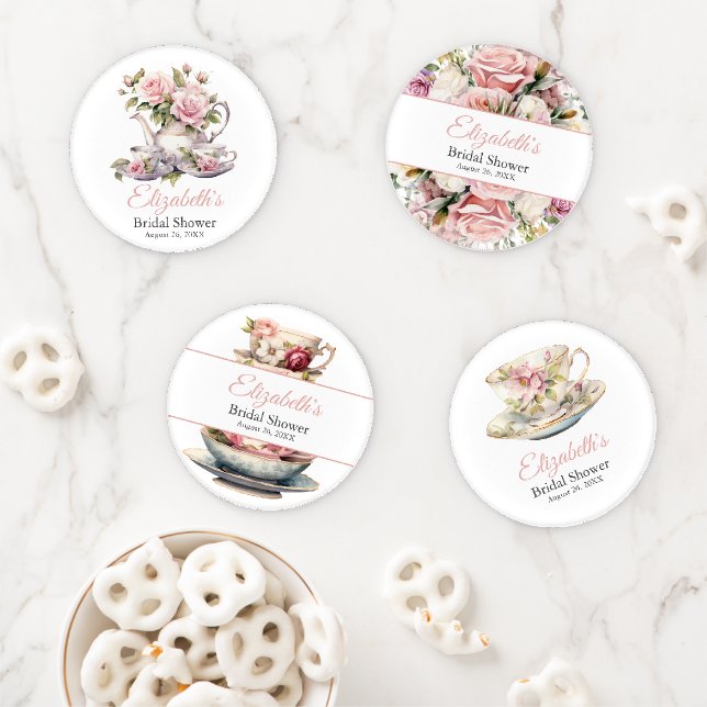 Blush Pink Roses Bridal Shower Tea Brunch Coaster Set (In Situ)