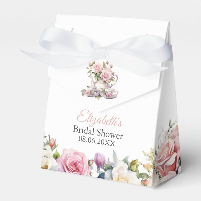 Blush Pink Roses Bridal Shower Tea Brunch Favor Boxes (Front Side)