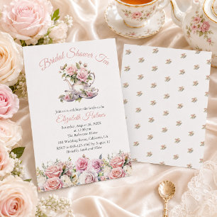 Blush Pink Roses Bridal Shower Tea Brunch Invitation