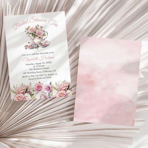 Blush Pink Roses Bridal Shower Tea Brunch  Invitation