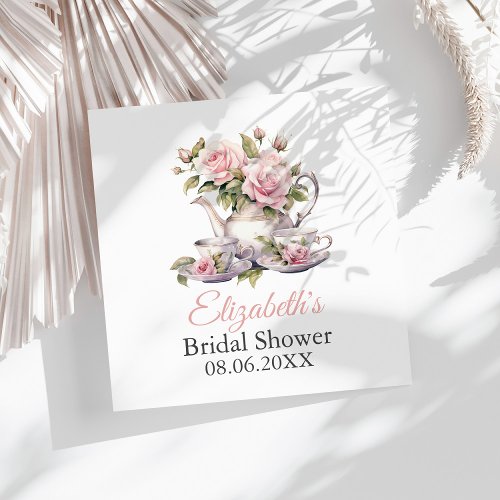 Blush Pink Roses Bridal Shower Tea Brunch Napkins