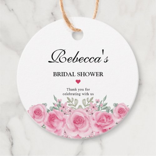 Blush Pink Roses Bridal Shower Thank you Favor Tags