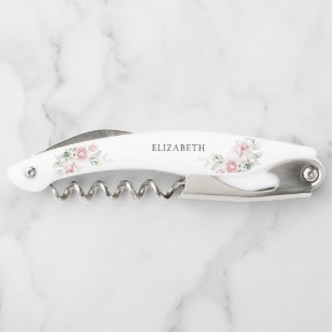 Blush Pink Roses Bridal Shower Waiter's Corkscrew