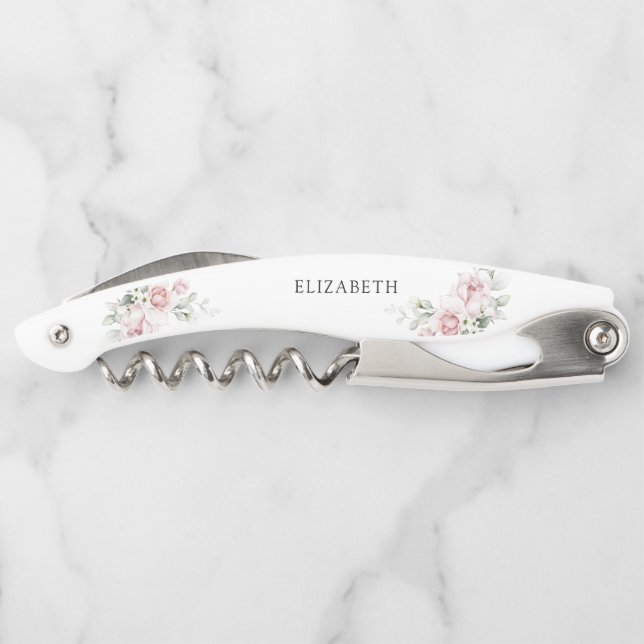 Blush Pink Roses Bridal Shower Waiter's Corkscrew (Back)