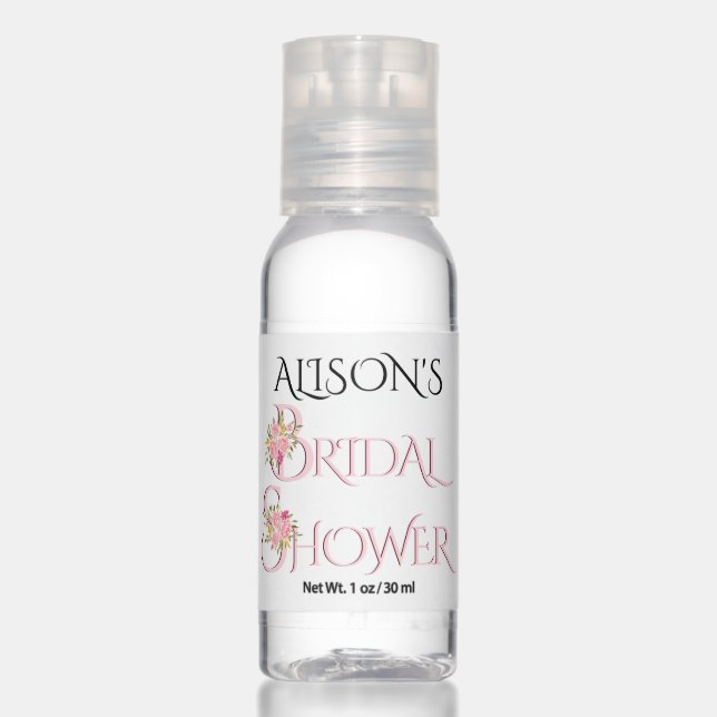 Blush pink roses bridal shower wedding favor hand sanitizer (Front)