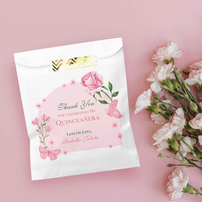 Blush Pink Roses & Butterfly Floral Quinceañera Favor Bag (Blush Pink Roses & Butterfly Floral Quinceañera Favor Bag)