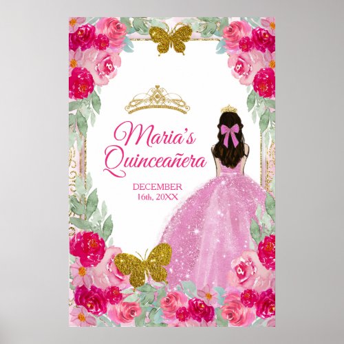 Blush Pink Roses Charra Quinceaera Crown Birthday Poster