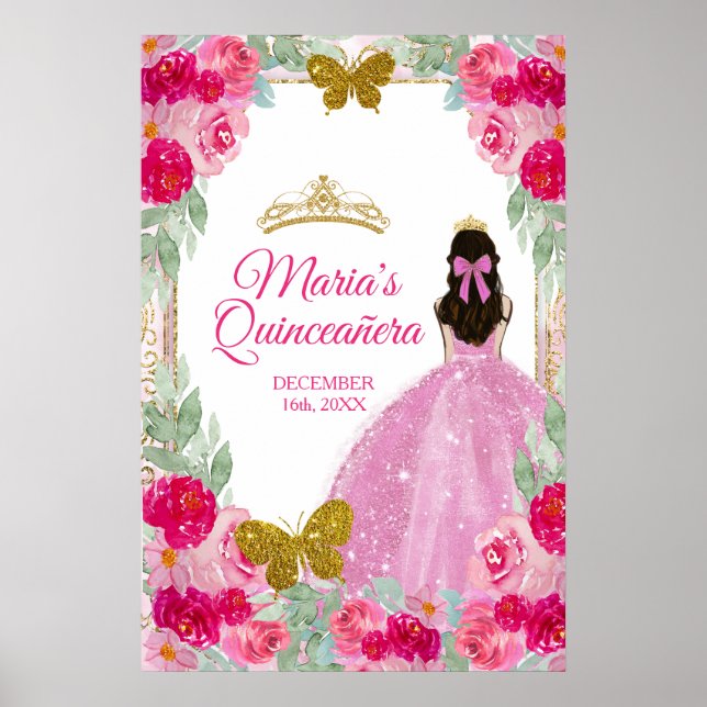 Blush Pink Roses Charra Quinceañera Crown Birthday Poster (Front)