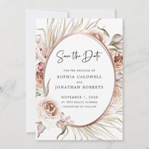 Blush Pink Roses Dried Palm Boho Save the Date