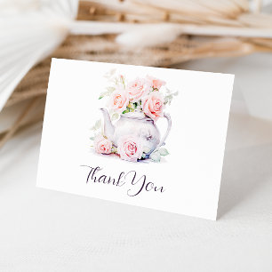 Blush Pink Roses Elegant Bridal Shower Letterpress Thank You Card