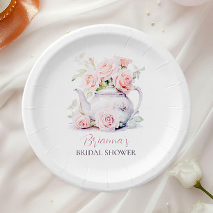 Blush Pink Roses Elegant Bridal Shower  Paper Plates