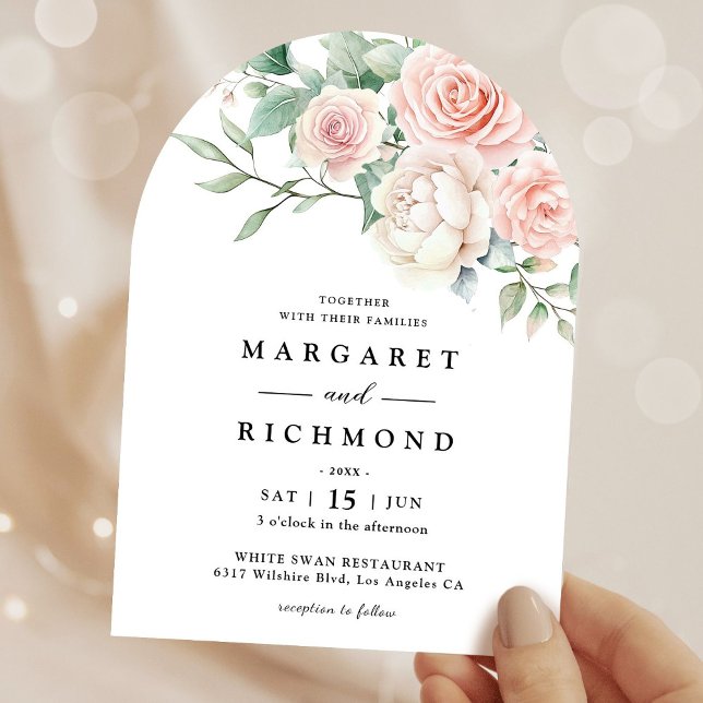 Blush Pink Roses Elegant Floral Arch Wedding Invitation (Creator Uploaded)