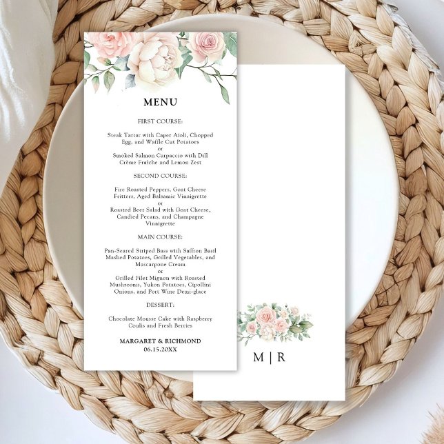 Blush Pink Roses Elegant Wedding Menu (Creator Uploaded)
