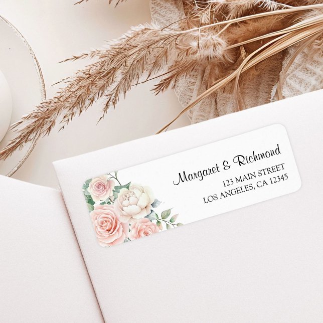 Blush Pink Roses Elegant Wedding Return Address Label (Creator Uploaded)