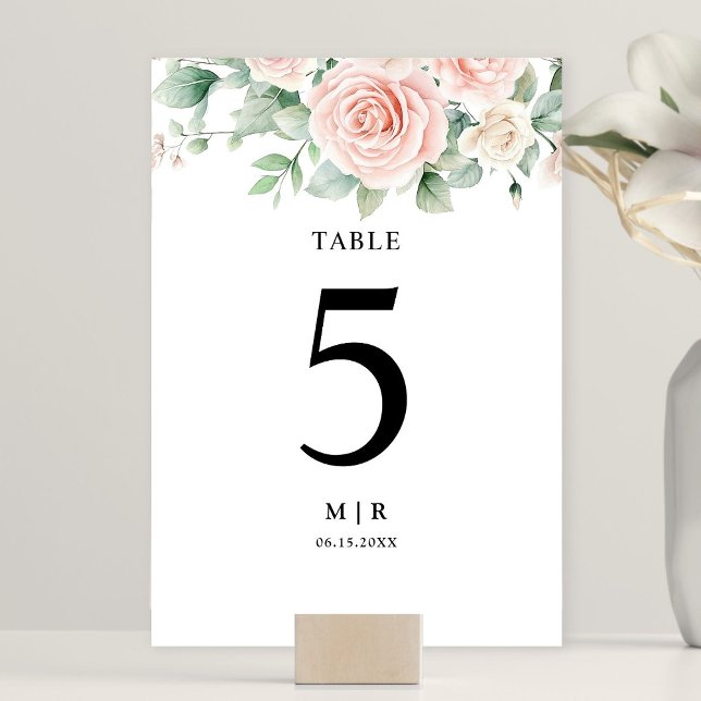 Blush Pink Roses Elegant Wedding Table Number (Creator Uploaded)