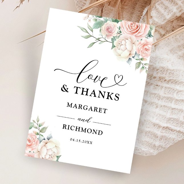 Blush Pink Roses Elegant Wedding Thank You Card (Creator Uploaded)