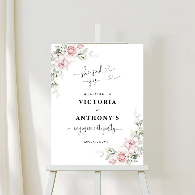 Blush Pink Roses Engagement Party Foam Board (Creator Uploaded)