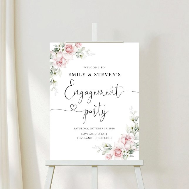 Blush Pink Roses Engagement Party Foam Board (Creator Uploaded)