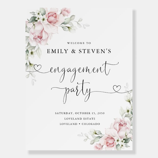 Blush Pink Roses Engagement Party Foam Boards (Front)