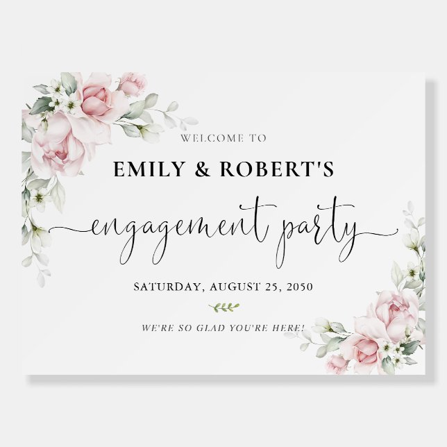 Blush Pink Roses Engagement Party Foam Boards (Front)