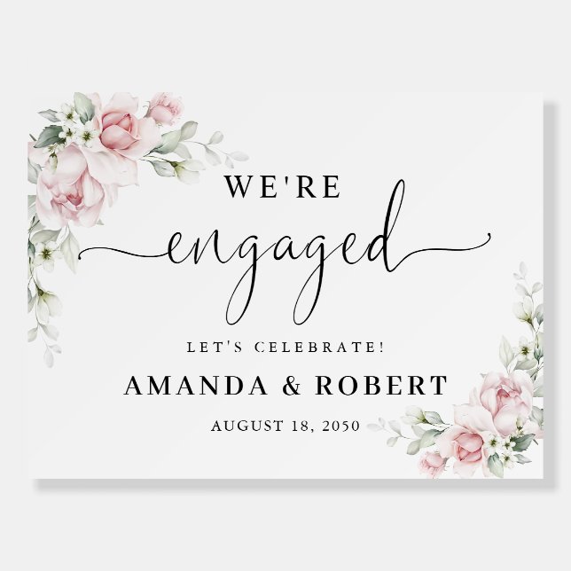 Blush Pink Roses Engagement Party Foam Boards (Front)