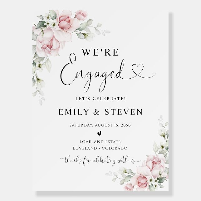 Blush Pink Roses Engagement Party Foam Boards (Front)