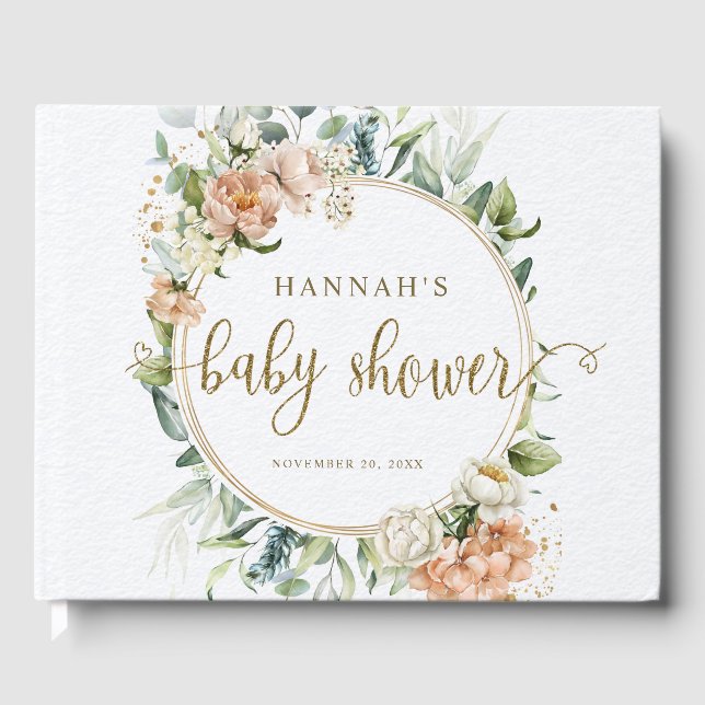 Blush Pink Roses & Eucalyptus Baby Shower  Guest Book (Front)