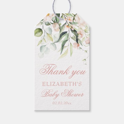 Blush Pink Roses Eucalyptus Baby Shower Thank You Gift Tags