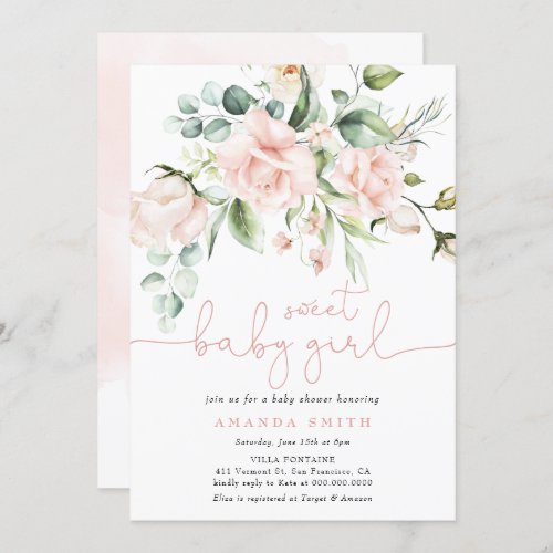 Blush Pink Roses Eucalyptus Girl Baby Shower  Invitation - Blush Pink Roses Eucalyptus Girl Baby Shower Invitation
Message me for any needed adjustments.