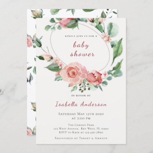 Blush Pink Roses Floral Baby Shower Invitation